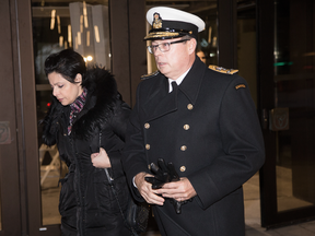 Vice-Admiral Mark Norman and his lawyer Marie Henein leave the Ottawa courthouse, Dec 18, 2018. Norman is accused of helping a company providing a supply ship for the Royal Canadian Navy, but he denies any wrongdoing.