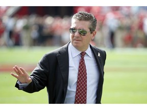 FILE - In this Nov. 11, 2018, file photo, Washington Redskins owner Daniel Snyder walks the sidelines before an NFL football game against the Tampa Bay Buccaneers, in Tampa, Fla.