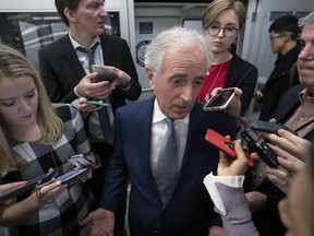 FILE - In this Dec. 4, 2018, file photo, Senate Foreign Relations Committee Bob Corker, R-Tenn., speaks to reporters at the Capitol. Corker of Tennessee says he'll jump in his car next month when his term is finished and drive home from Washington. He insists he's got no idea what's next after that.