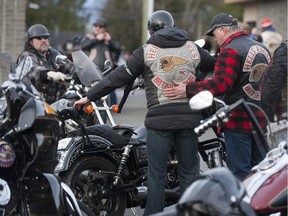 Members of the Hells Angels motorcycle club from B.C. and across Canada, including members of affiliated support clubs, attend the funeral for slain HA Hardside chapter member Chad Wilson, at the Maple Ridge Alliance Church in Maple Ridge, B.C. Saturday, December 15, 2018.