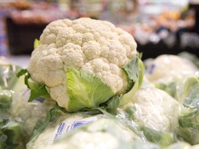 A head of cauliflower sits in a display in London, Ontario on Friday March 6, 2015.