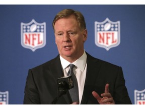 NFL commissioner Roger Goodell speaks during a news conference after the football leagues' meeting in Irving, Texas, Wednesday, Dec. 12, 2018.