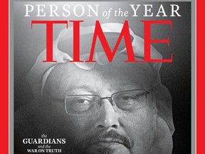 Murdered Saudi journalist Jamal Khashoggi is seen on one of the covers for Time magazine's 2018 "Person of the Year" issue.