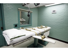 FILE - This May 27, 2008, file photo, shows the gurney in the death chamber in Huntsville, Texas. Three states resumed executions of death row inmates in 2018 after long breaks, but nationwide, executions remained near historic lows this year, according to an annual report on the death penalty released Friday, Dec. 14, 2018.