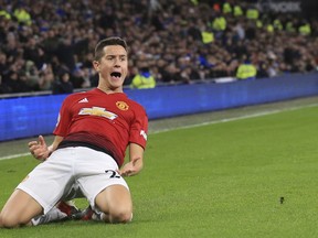 Manchester United Manchester United midfielder Ander Herrera celebrates his goal during the English Premier League match between Cardiff City and Manchester United at the Cardiff City Stadium in Cardiff, Wales, Saturday Dec. 22, 2018.