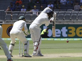 India's Hanuma Vihari bats during play in the second cricket test between Australia and India in Perth, Australia, Tuesday, Dec. 18, 2018.