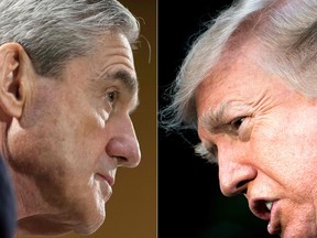 This combination of pictures created shows files photos of Special Counsel Robert Mueller and U.S. President Donald Trump.