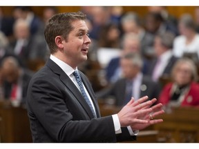 Leader of the Opposition Andrew Scheer rises during Question Period in the House of Commons Wednesday, November 28, 2018 in Ottawa.