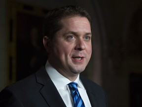 Leader of the Opposition Andrew Scheer speaks with the media following Question Period in Ottawa, Tuesday December 4, 2018.