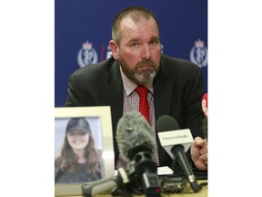 Detective Inspector Scott Beard addresses a press conference announcing the search for missing English backpacker Grace Millane is now a homicide investigation in Auckland, New Zealand, Saturday, Dec. 8, 2018. The 22-year-old British tourist has been missing in New Zealand for seven days and police say they believe she has been murdered -- although no body has been found.