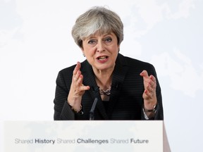 Theresa May, U.K. prime minister, delivers a speech at Complesso Santa Maria Novella in Florence, Italy, on Friday, Sept. 22, 2017. May will put her Brexit deal to Parliament for a decisive vote on Dec. 11, but after her plan was savaged from all sides, the signs are shes on course to lose.