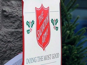 A Salvation Army sign is seen in Nacogdoches, Texas on Nov. 23, 2012. Officials with the Salvation Army in Calgary say they have had to cancel volunteer shifts and close a warehouse because the agency's Christmas donation program has not received enough toys for workers to sort.