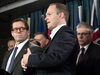 MPs Bob Zimmer, left, Nathaniel Erskine-Smith, middle, and Charlie Angus from the federal ethics committee at a news conference in Ottawa, Dec. 11, 2018.