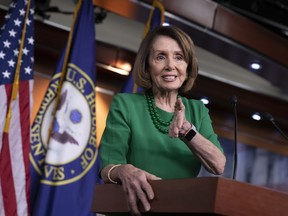 House Democratic Leader Nancy Pelosi of California, meets with reporters at her weekly news conference on Capitol Hill in Washington, Thursday, Dec. 6, 2018.