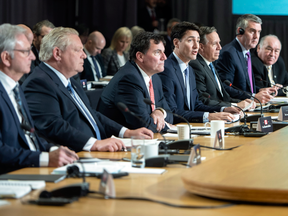 Prime Minister Justin Trudeau addresses the opening session of the first ministers meeting in Montreal on Dec. 7, 2018.