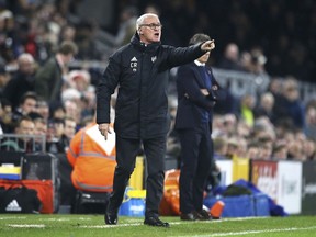 Fulham manager Claudio Ranieri during the match against Leicester City, during their English Premier League soccer match at Craven Cottage in London, Wednesday Dec. 5, 2018.