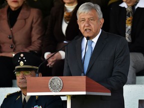 Mexico's President Andres Manuel Lopez Obrador delivers a speech during a military ceremony, in Mexico City on December 02, 2018.