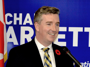 Leeds-Grenville-Thousand Islands and Rideau Lakes Conservative candidate Michael Barrett addresses supporters in November.