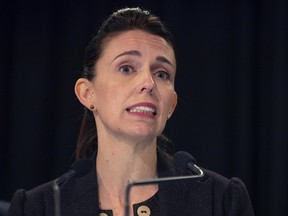 New Zealand Prime Minister Jacinda Ardern reacts at a press conference when she spoke about murdered British tourist Grace Millane during her weekly post-Cabinet press conference IN Wellington, New Zealand, Monday, Dec. 10, 2018.