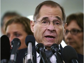 FILE - In this Sept. 28, 2018, file photo, House Judiciary Committee ranking member Jerry Nadler, D-N.Y., talks to media during a Senate Judiciary Committee hearing on Capitol Hill in Washington. Nadler, the top Democrat on the House Judiciary Committee says he believes it would be an "impeachable offense" if it's proven that President Donald Trump directed illegal hush-money payments to women during the 2016 campaign. But Nadler, who's expected to chair the panel in January, says it remains to be seen whether that crime alone would justify Congress launching impeachment proceedings.