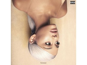 This cover image released by Republic shows "Sweetener," by Ariana Grande, which is named one of the top ten albums of the year. (Republic via AP)