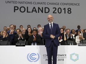 Natural historian Sir David Attenborough, second right, listens to speeches during the opening of COP24 UN Climate Change Conference 2018 in Katowice, Poland, Monday, Dec. 3, 2018.