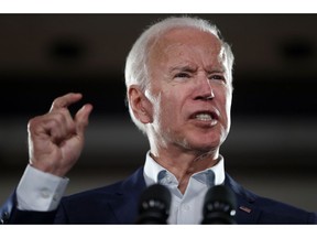 FILE - In this Oct. 31, 2018, file photo, former Vice President Joe Biden speaks during a rally in Bridgeton, Mo. Biden is wrapping up a busy stretch of events before stepping out of the public eye and holding private deliberations over whether he'll launch another campaign for president. That's according to multiple sources familiar with Biden's thinking.