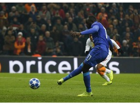 Porto forward Moussa Marega scores his side's second goal during the Champions League Group D soccer match between Galatasaray and Porto in Istanbul, Tuesday, Dec. 11, 2018.