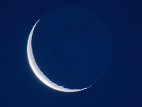 Decrescent moon hangs in the sky on January 3, 2019 in Hanover, central Germany.