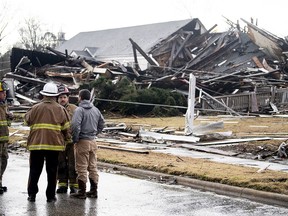 The remains of the damaged historic First Presbyterian Church in Wetumpka, Ala., is seen after a possible tornado on Saturday, Jan. 19, 2019.