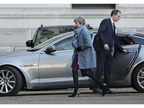 Britain's Prime Minister Theresa May arrives at Downing Street, in London, Monday, Jan. 28, 2019. Pro-Brexit British lawmakers were mounting a campaign Monday to rescue May's rejected European Union divorce deal in a parliamentary showdown this week.
