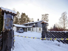 Police cordon off the home of Norwegian billionaire Tom Hagen and his wife Anne-Elisabeth Falkevik Hagen in Fjellhamar, Norway, Thursday, Jan. 10, 2019. Norwegian police investigating the believed abduction of millionaire Tom Hagen's wife released Thursday two surveillance videos taken outside the businessman's office on the day she disappeared.