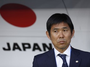 Japan's head coach Hajime Moriyasu ahead of the the AFC Asian Cup quarterfinal soccer match between Japan and Vietnam at Al Maktoum Stadium in Dubai, United Arab Emirates, Thursday, Jan. 24, 2019.