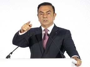 FILE - In this Feb. 12, 2015, file photo, Chairman and CEO of Renault-Nissan Carlos Ghosn addresses media during a press conference held in Paris. The board of French carmaker Renault SA plans to meet to choose new leadership to replace auto industry powerhouse Carlos Ghosn, fighting fraud charges in Japan.