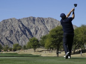 Phil Mickelson watches his tee shot on the third hole during the third round of the Desert Classic golf tournament on the Stadium Course at PGA West on Saturday, Jan. 19, 2019, in La Quinta, Calif.