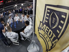 Alabama players participate during media day for the NCAA college football playoff championship game Saturday, Jan. 5, 2019, in Santa Clara, Calif.