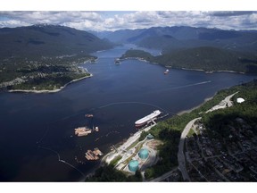 A aerial view of Kinder Morgan's Trans Mountain marine terminal, in Burnaby, B.C., is shown on Tuesday, May 29, 2018. Canada's Parliamentary budget watchdog says government paid "sticker price" for the Trans Mountain pipeline project when it purchased the pipeline from Kinder Morgan for $4.5 billion.