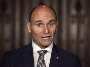 Social Development Minister Jean-Yves Duclos speaks at a press conference on Parliament Hill in Ottawa on Friday, May 25, 2018. A digital overhaul to simplify how Canadians let their governments know someone has died is moving at an incremental pace with no end date in sight.