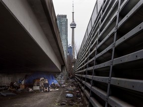 A makeshift home is seen in Toronto on March 1, 2018. Toronto's latest efforts to force homeless residents out of tents and other makeshift shelters will only place vulnerable people at greater risk of long-term harm, advocates said Wednesday. A newly formed network comprising outreach workers, public health professionals and anti-poverty activists said the latest wave of forced evictions from temporary dwellings on municipal land comes at a time when Toronto's resources for the homeless are greatly overtaxed, with shelters routinely stretched close to full capacity.