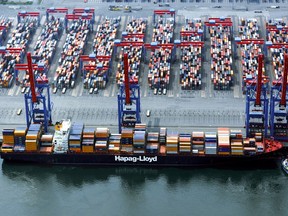 The container ship Yantian Express is shown in a handout photo from Hapag-Lloyd. Crews working to extinguish a fire that's been burning for four days aboard a large container ship off Canada's east coast are facing some big challenges, an expert in offshore safety says.THE CANADIAN PRESS/HO-Hapag-Lloyd MANDATORY CREDIT