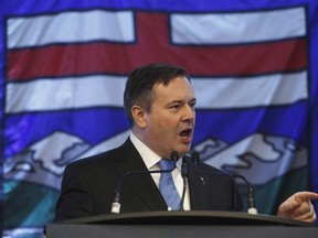 United Conservative Party leader Jason Kenney speaks to supporters after being sworn in as MLA for Calgary-Lougheed, in Edmonton on January 29, 2018.