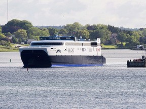 The CAT, a high-speed passenger ferry, departs Yarmouth, N.S. heading to Portland, Maine on its first scheduled trip on Wednesday, June 15, 2016. The Nova Scotia government is rejecting a call by the province's privacy commissioner to reveal the management fee and potential bonuses paid to the private operator of the Yarmouth-to-Maine ferry.