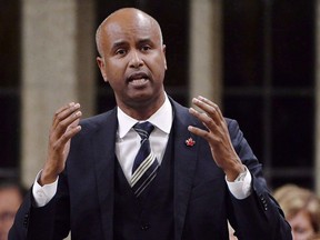 Minister of Immigration, Refugees and Citizenship Ahmed Hussen rises during question period in the House of Commons on Parliament Hill in Ottawa on Tuesday, Sept. 18, 2018. Hussen says he remains confident that a growing backlog of asylum claims will be dealt with as proposed changes make their way through the refugee system.