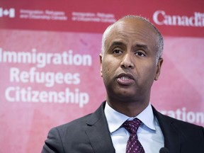 Minister of Immigration Ahmed Hussen makes an announcement in Toronto on January 14, 2019. The federal government is launching a pilot program aimed at boosting immigration in rural and northern communities struggling with labour shortages and population decline. Since the vast majority immigrants to Canada settle in bigger cities, municipal leaders in smaller towns and communities have been calling on Ottawa to do more to help them attract newcomers.