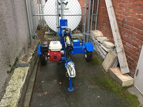 A wood splitter, removed from suspended clerk Craig James's home by RCMP, is shown at the legislature in Victoria on Tuesday, Jan. 22, 2019. A report by Speaker Darryl Plecas alleged wood splitter was bought by legislature but used by James and sergeant at arms Gary Lenz, both suspended amid RCMP investigation.