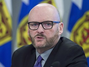 Nova Scotia Auditor General Michael Pickup fields questions at a news conference in Halifax on April 3, 2018. A pair of reports to be released today are expected to shed more light on how the personal information of 700 people became exposed through Nova Scotia's freedom-of-information website last spring. The Liberal government asked Nova Scotia auditor general Michael Pickup and provincial privacy commissioner Catherine Tully to investigate what it described as a privacy breech last April.