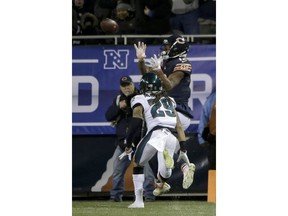 Chicago Bears wide receiver Allen Robinson (12) makes a touchdown reception against Philadelphia Eagles free safety Avonte Maddox (29) during the second half of an NFL wild-card playoff football game Sunday, Jan. 6, 2019, in Chicago.