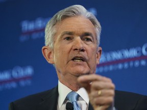 Federal Reserve Board Chair Jerome Powell speaks during the Economic Club of Washington luncheon, in Washington, Thursday, Jan.10, 2019.