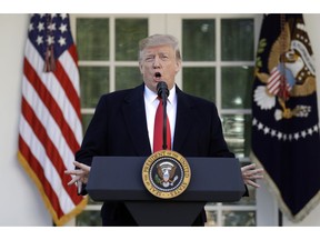 President Donald Trump speaks in the Rose Garden of the White House, Friday, Jan 25, 2019, in Washington.