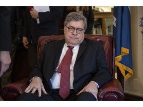 Attorney General nominee Bill Barr meets with Sen. John Kennedy, R-La., a member of the Senate Judiciary Committee, in Kennedy's office on Capitol Hill in Washington, Monday, Jan. 26, 2019. The Judiciary panel is set to vote on Barr's nomination Tuesday.